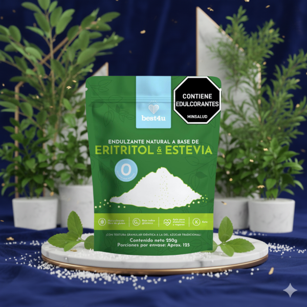 Endulzante Natural a Base de:  ERITRITOL CON STEVIA 250 Gramos