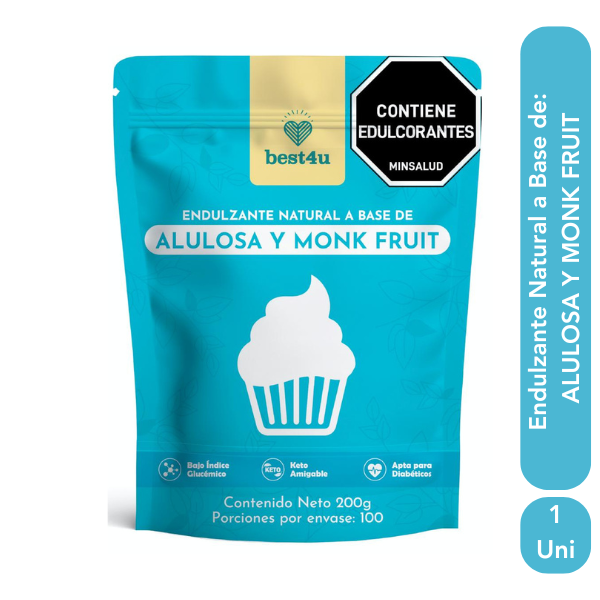 Endulzante Natural a Base de:  ALULOSA Y MONK FRUIT 200 Gramos