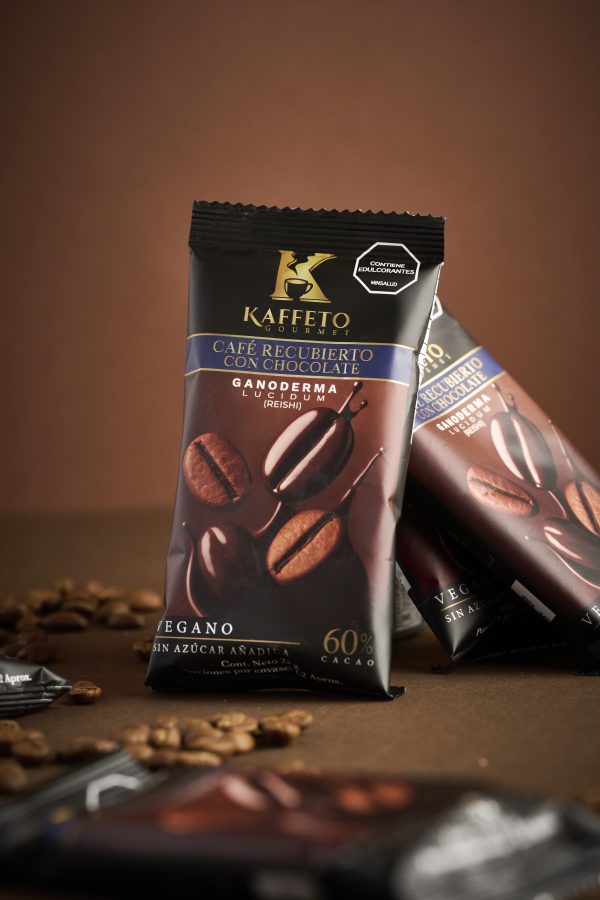 10 Snack de Café con Reishi Chocolate 60%, Vegano, Sin azúcar añadida.